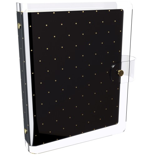 DISCAGENDA CLARITY CLEAR PVC PLANNER COVER - BLACK WITH GOLD POLKA DOTS, RINGBOUND, A5 SIZE DISCAGENDA CLARITY CLEAR PVC PLANNER COVER - BLACK WITH GOLD POLKA DOTS, RINGBOUND, A5 SIZE