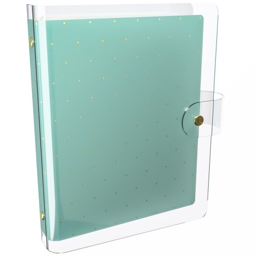 DISCAGENDA CLARITY CLEAR PVC PLANNER COVER - MINT WITH GOLD POLKA DOTS, RINGBOUND, A5 SIZE DISCAGENDA CLARITY CLEAR PVC PLANNER COVER - MINT WITH GOLD POLKA DOTS, RINGBOUND, A5 SIZE