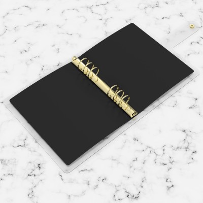 DISCAGENDA CLARITY CLEAR PVC PLANNER COVER - BLACK WITH GOLD POLKA DOTS, RINGBOUND, A5 SIZE DISCAGENDA CLARITY CLEAR PVC PLANNER COVER - BLACK WITH GOLD POLKA DOTS, RINGBOUND, A5 SIZE